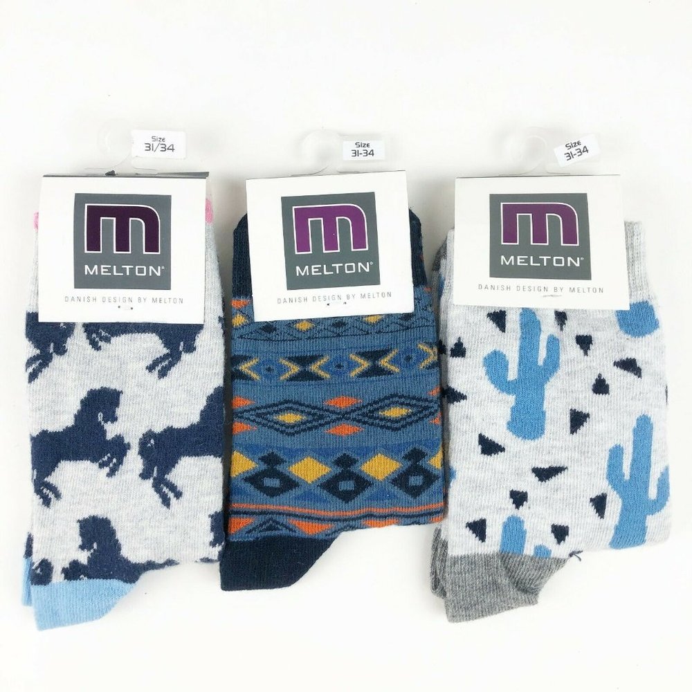 MELTON Lot 3 Kids Crew Socks 7-9Y/Shoe Sz 1-3.5